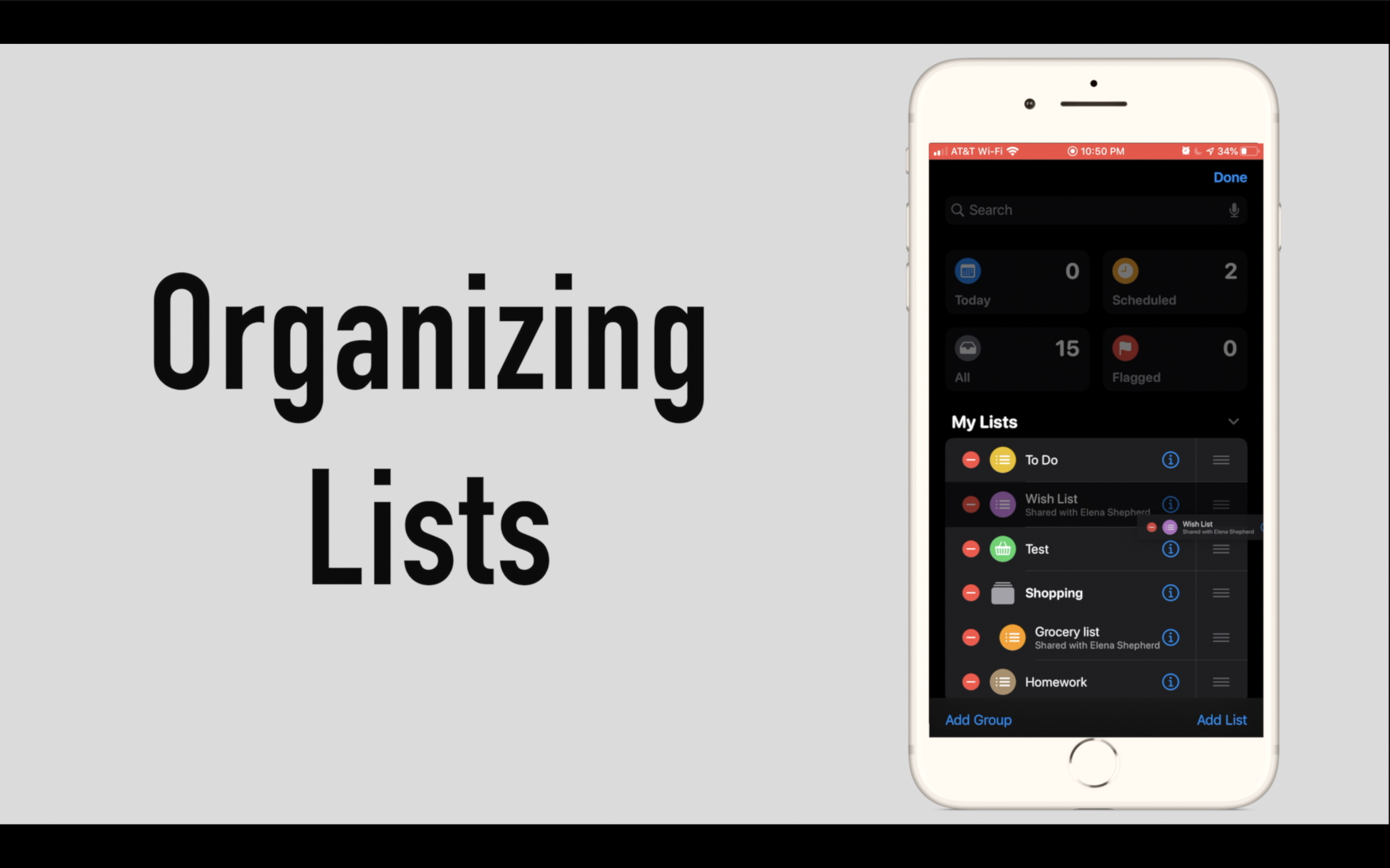 iOS 13 Reminders-Organizing Lists
